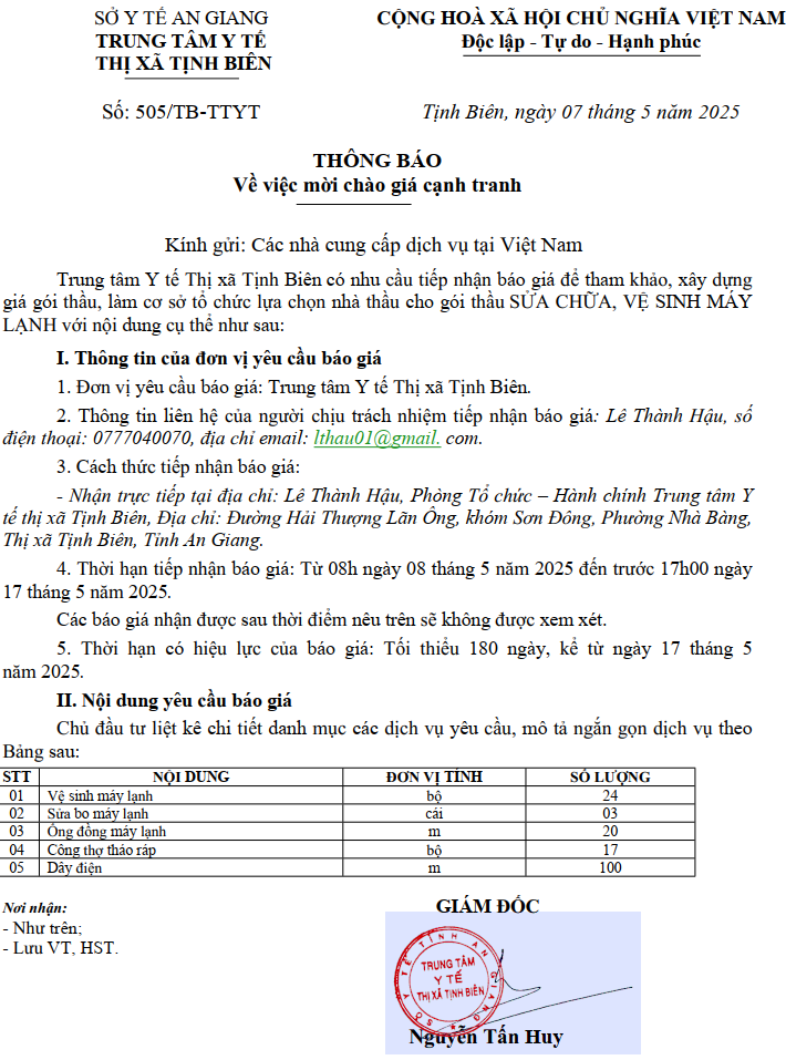thong bao may lanh