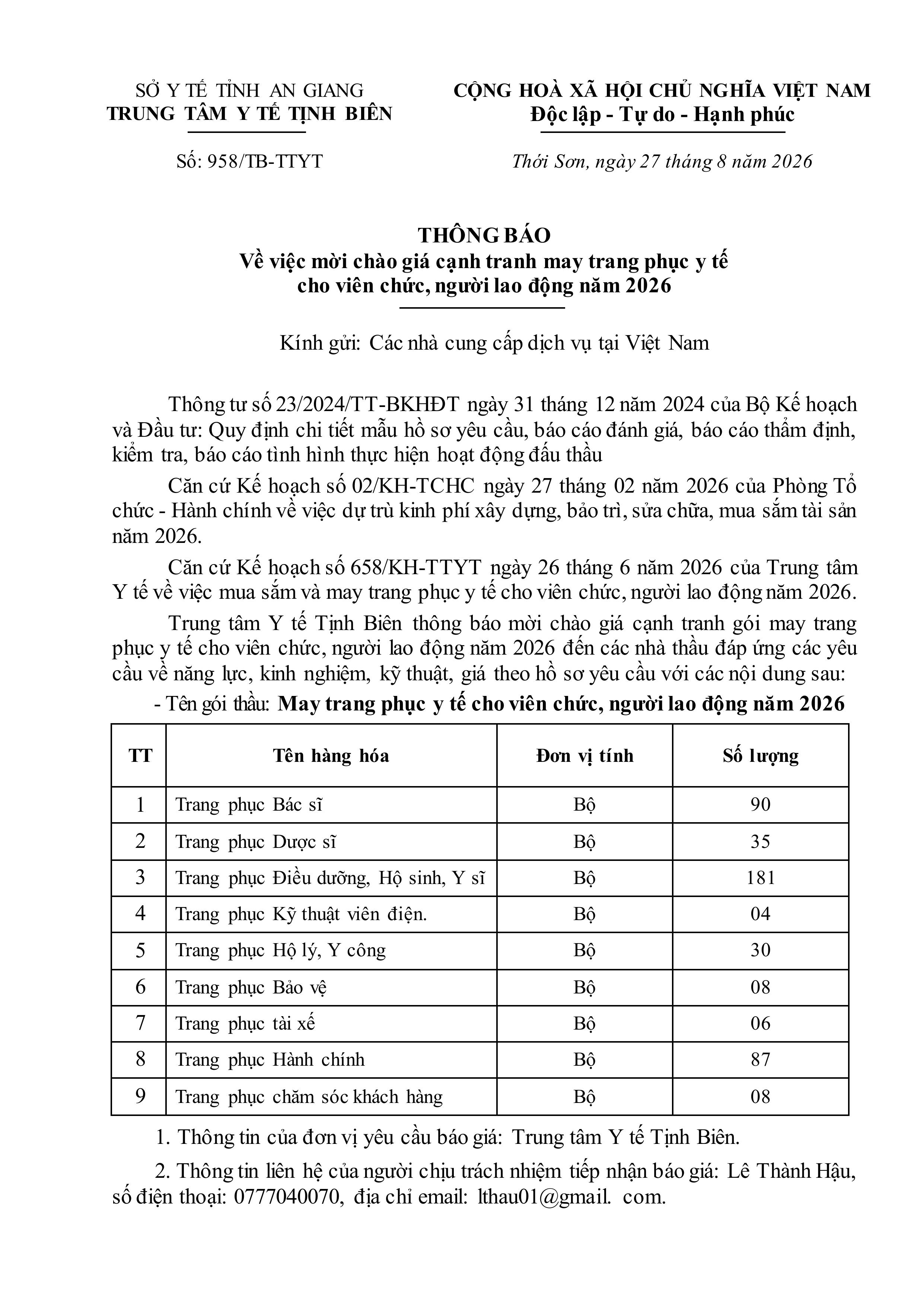 958 TTYT Tịnh Biên Thông báo mời chào giá may trang phục nhân viên y tế.signed images 0