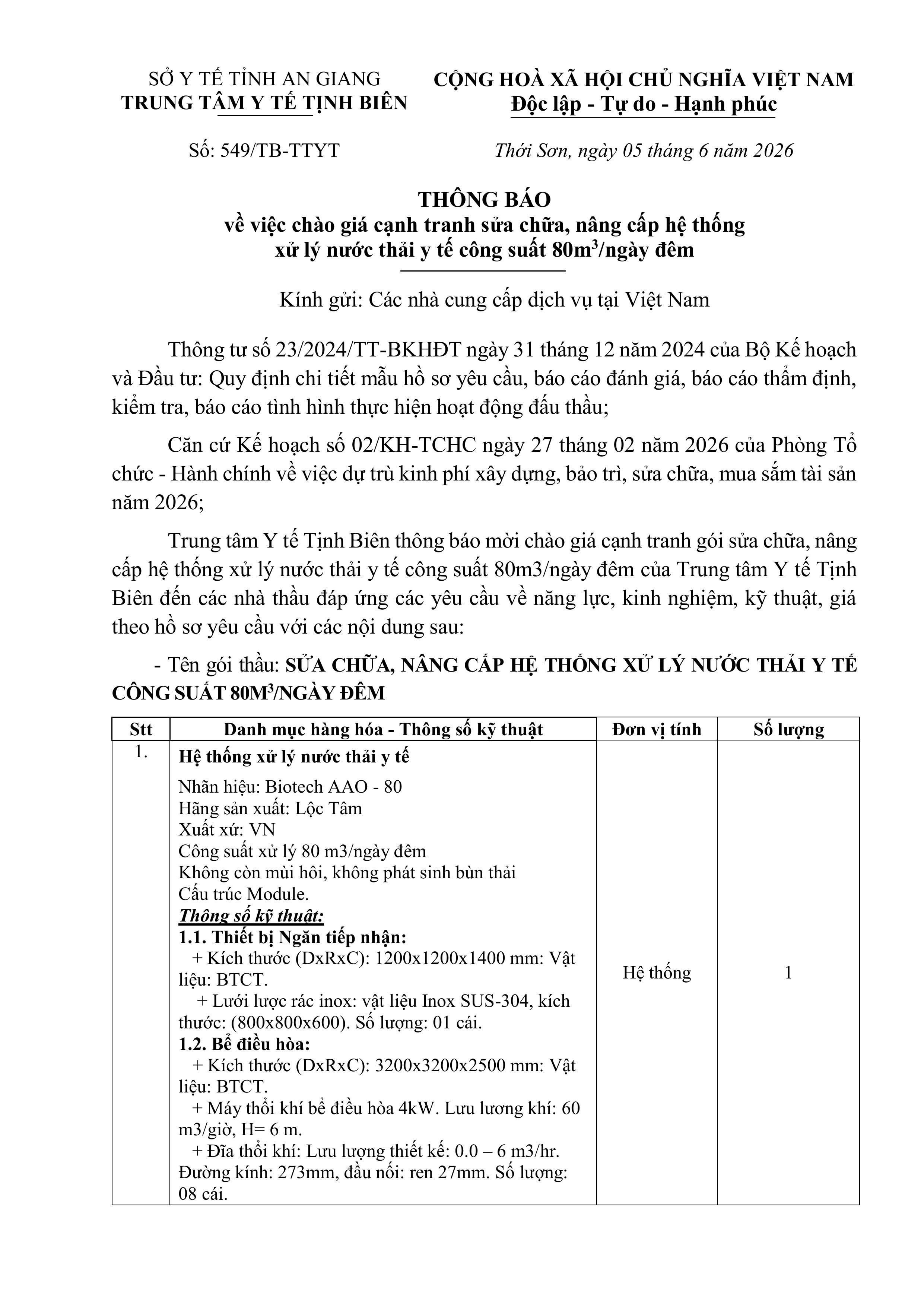 Thông báo chào giá sửa chữa nâng cấp hệ thống XLNT images 0