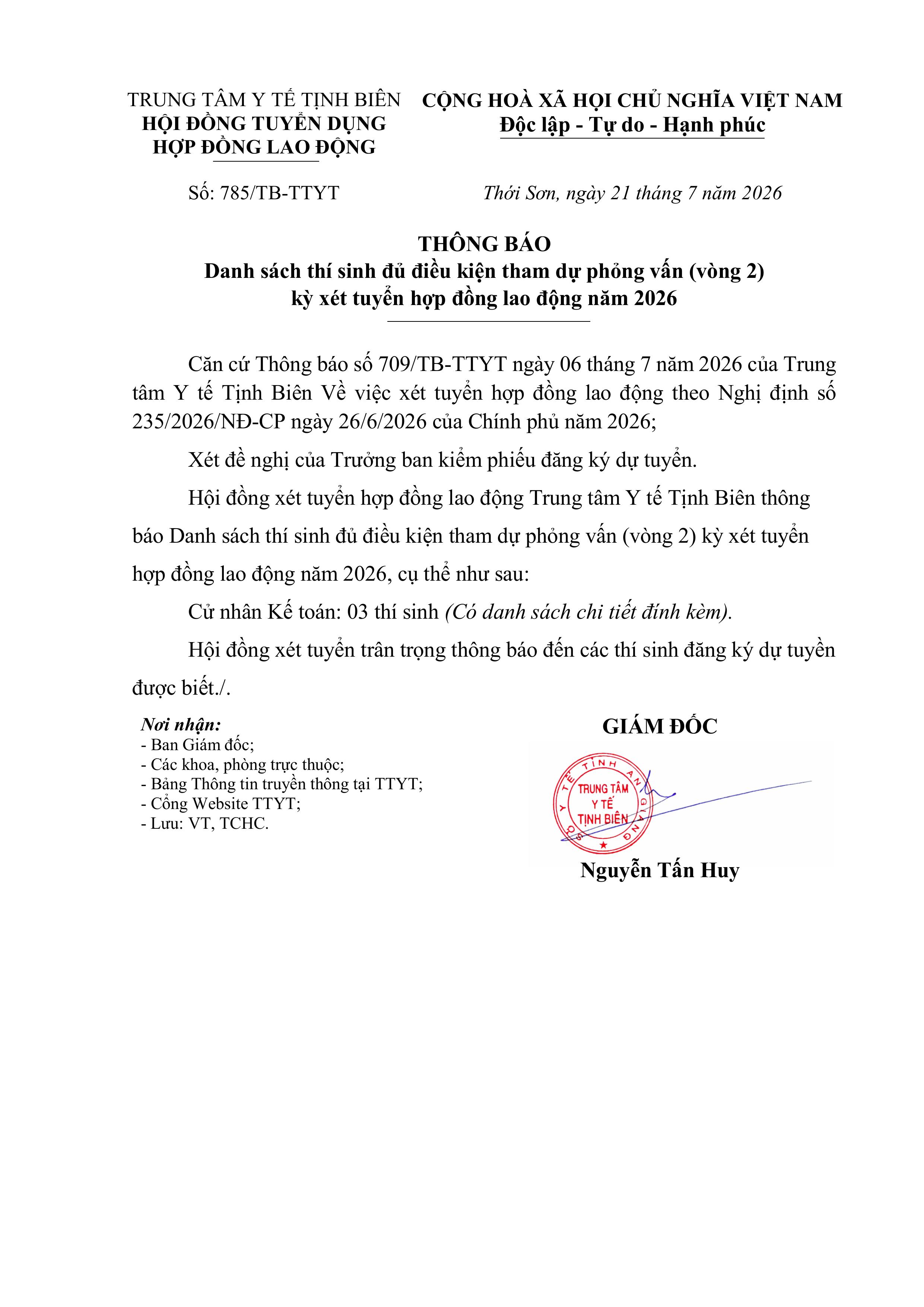 785 TTYT TB Thông báo Danh sách thí sinh đủ điều kiện tham dự phỏng vấn vòng 2.signed images 0