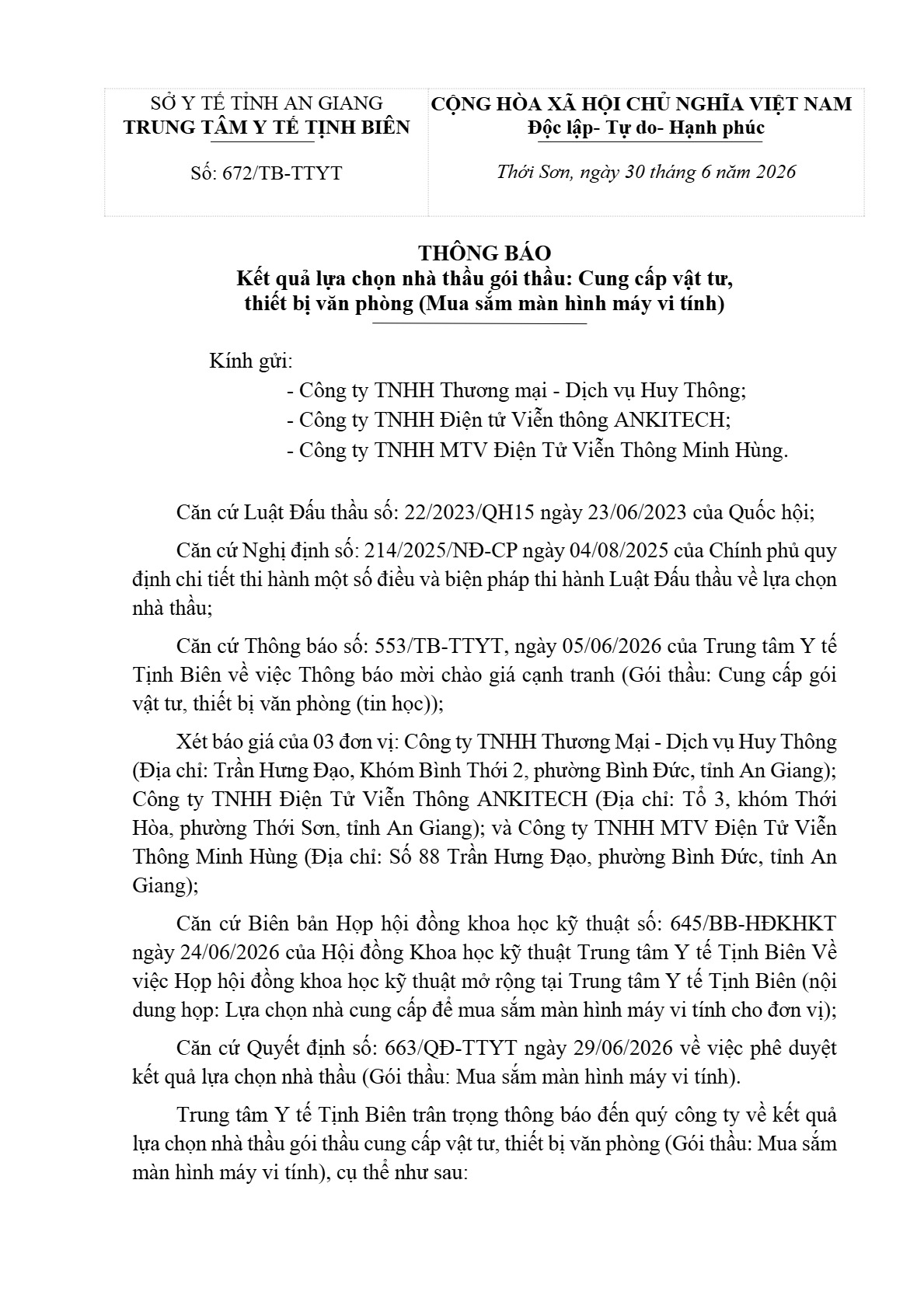 Thong bao lua chon nha thau mua sam man hinh may vi tinh page 1