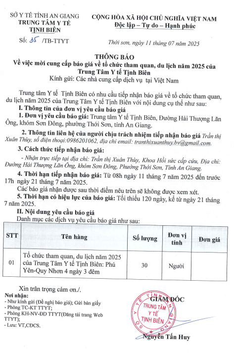 thong báo tổ chức tham